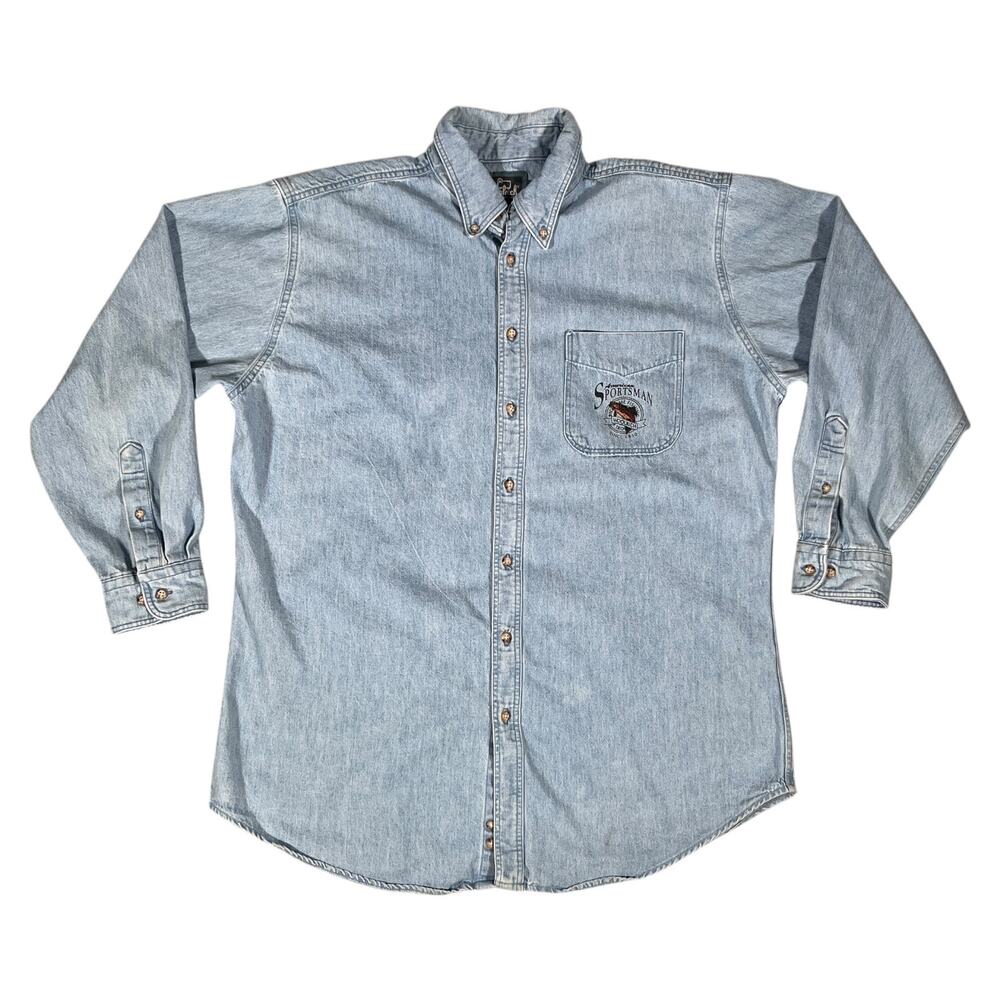 Vintage Woolrich Flannel Shirt Men’s Large Button Down Denim Chambray USA 90s